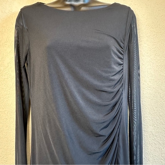 Chico’s Women’s Black Knee Length Dress Sheer Sleeves Ruched Side Size 0 - Picture 6 of 11